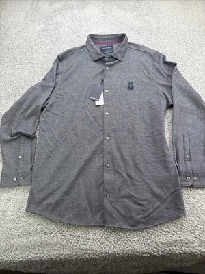 Camisa Psycho Bunny Para Hombres XXL 2XL Elton Jacquard Abotonada Manga Larga Azul Marino Foto 1 de 4