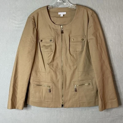 Женская куртка Charter Club размер 16 желтовато-коричневая хаки на молнии хлопок эластичная - Изображение 1 из 4