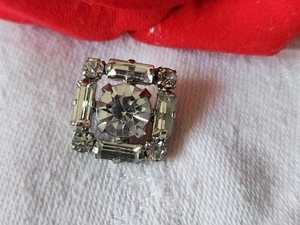 Vintage Silver Metal Button Rhinestone Collection 1.6 Cm Square D3D - Picture 1 of 5