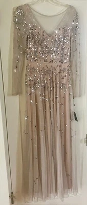 Exquisito: Vestido de fiesta nuevo con etiquetas Adrianna Papell desnuda con lentejuelas plateadas, 12 UK/8 US Foto 1 de 4