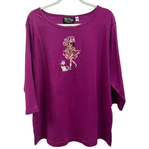 Bob Mackie QVC Size 1X Embroidered Flower Dancer Cat 3/4 Sleeve Tunic Top NWT - Picture 1 of 8