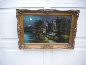 DEUTSCHLAND Heidelberger Schloss antike Rückglasmalerei mit Vollmond - Bild 1 von 2