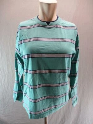 Camisa manga larga de algodón a rayas verdes Hanna Andersson talla 14-16 para niños 6Y948 Foto 1 de 4