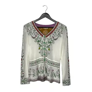 IVKO Floral Print Jacquard Knit Cardigan Sweater Size 40 White - Picture 1 of 8