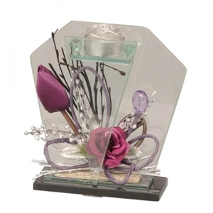 Glasdeko mit Blumen violett für Teelicht h=16cm - Bild 1 von 1