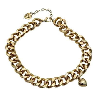 Vintage Betsey Johnson Cuban Link Choker Heart Necklace 15.5” - 18.5” Long RARE - Image 1 of 4