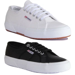 Superga 2750 Efglu Mens Lace Up Leather Trainers In Black White UK Size 6 - 12 - Picture 1 of 13