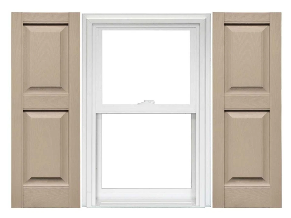 1 Pair Of Raised Panel Vinyl Shutters 14.75in. Wide x 43in. Long Wicker Color - Image 1 of 1