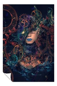 Abstract Woman Blue Lips Cog Wheels Artistic Poster Wall Art Home Decor - Picture 1 of 4