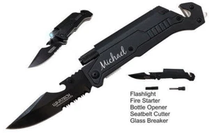 1 Personalized knife Groomsman Gift Fathers Day Wedding Favors w/ Survival Tools - Picture 1 of 1