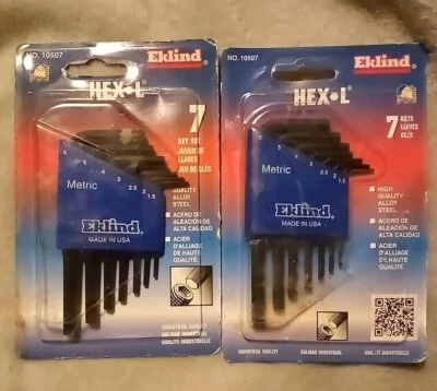 Two (2) NEW Metric Hex-L Sets, 7 keys each Eklind allen wrench 10507  - Image 1 of 4
