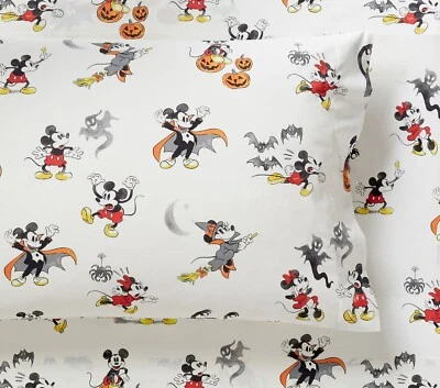 NUEVO Pottery Barn Niños Disney Mickey Mouse Halloween Orgánico DOBLE y Funda de Almohada Foto 1 de 3