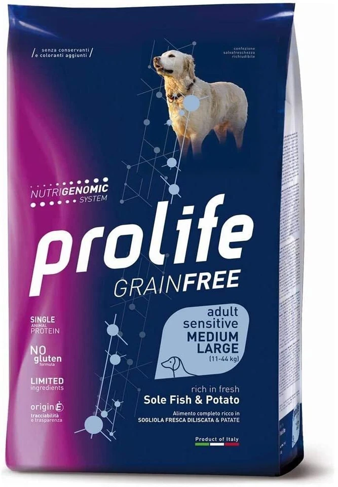 Prolife GrainFree Sensitive Crocchette Per Cani Adult Sogliola e Patate 10KG - Immagine 1 di 1