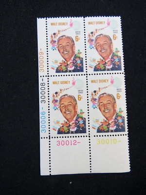 US Stamp “Walt Disney" 6 CENT 1968 MNH Plate Block - Image 1 of 2