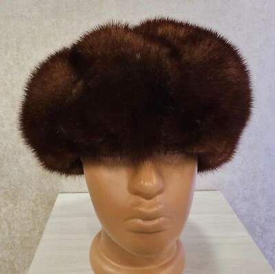 Vintage Soviet Beret Brown Made of Mink Fur Warm Winter Hat 60s Size 57 #29 - Image 1 of 4
