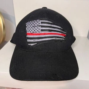 Thin Red Line American Flag Baseball Cap Blk First Responder Support Hat-SZ S-M - Picture 1 of 9