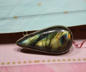 Ciondolo pera metallo GS pietra preziosa sfusa labradorite fuoco naturale per regalo. - Foto 1 di 8