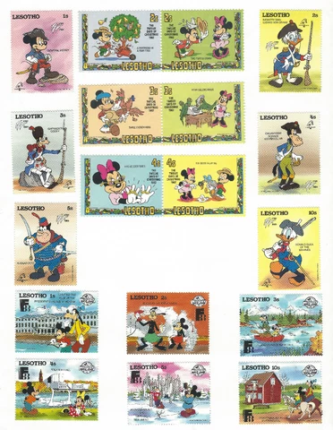 LESOTHO DISNEY MH STAMP LOT ON PAGE, MICKEY MOUSE, MINNIE, DONALD DUCK, GOOFY Cover