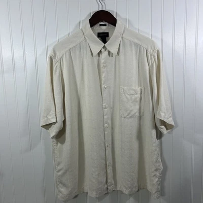 Claiborne Men XL Button Up Shirt White Short Sleeves 100% Silk - Image 1 of 4