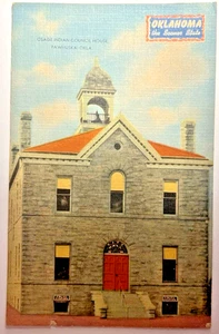 Pawhuska Oklahoma OSAGE INDIAN COUNCIL HOUSE & Polizeistation Leinen Postkarte G5 - Bild 1 von 7