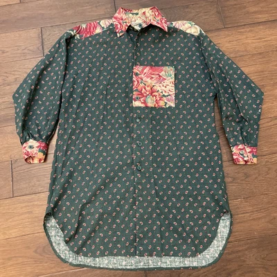 Laura Ashley Vintage Cotton/Wool Long Sleeve Shirt Maxi Dress Dark Green P - Image 1 of 4