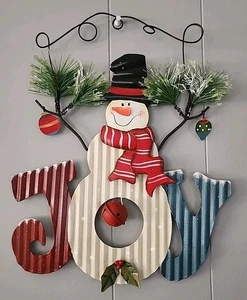 Metal Art Wall Hanging Snowman~ Joy~ 15"X 13" - Picture 1 of 3