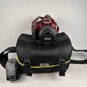 Nikon D3100 Red Camera w/ 18-55mm Lens, Charger W/2 Batteries & Bag - Picture 1 of 14
