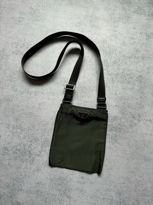 RARE VINTAGE 2000s PRADA NYLON CROSSBODY MESSENGER BAG Y2K MENS GREEN SMALL SIZE - Image 1 of 4
