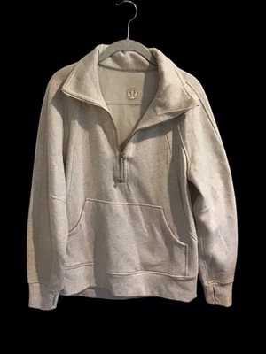 Chaqueta Pullover Lululemon Crema Polar Algodón 1/4 Cremallera Elastizada Cuello Alto Foto 1 de 4