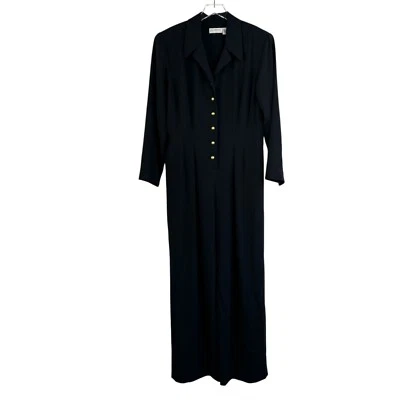 Vintage Liz Claiborne jumpsuit 14 L black button front wide leg long sleeve - Image 1 of 4