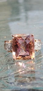 Azotic Mystic Topaz Emerald Checkerboard Created & Diam Ring 10kt SolidRoseGold - Picture 1 of 12