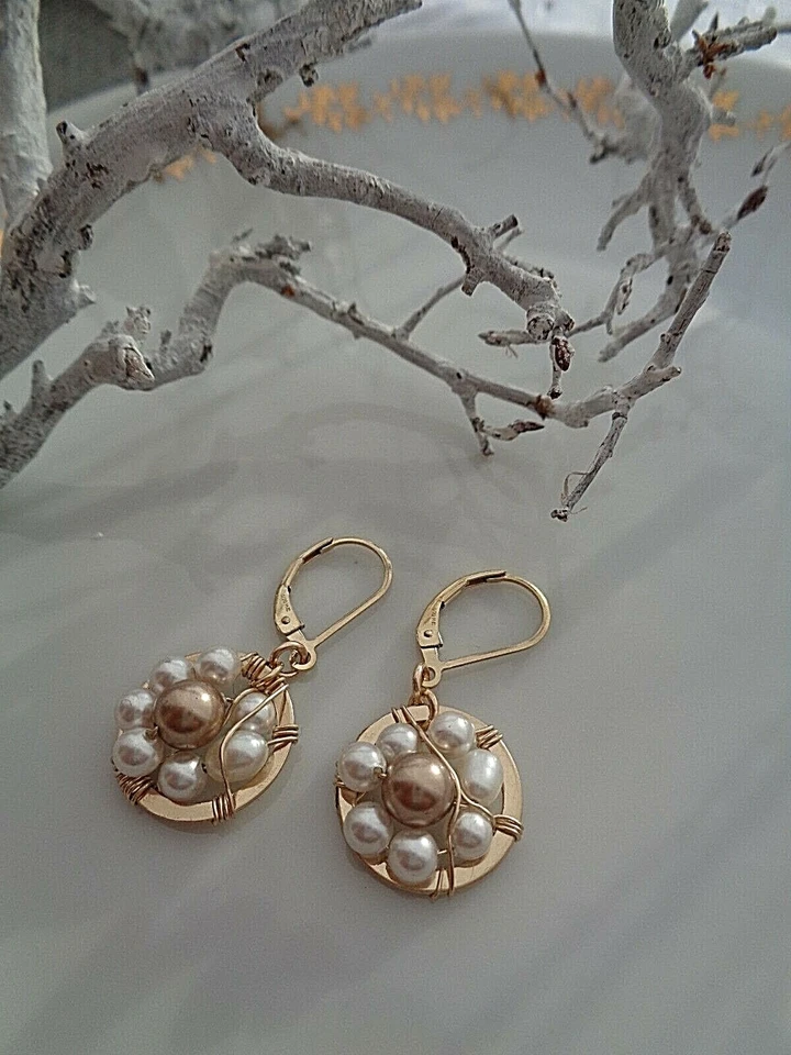 Perlen Ohrringe, Gold Filled, kunstvoll verdrahtet, Designer-Stück - Bild 1 von 1