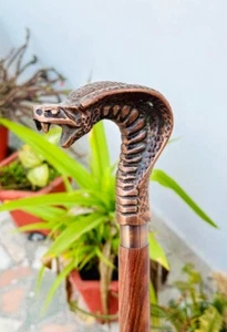 Elegant Cobra Head Handle Victorian Spiral Handcrafted Wooden Walking Stick Cane - Picture 1 of 11
