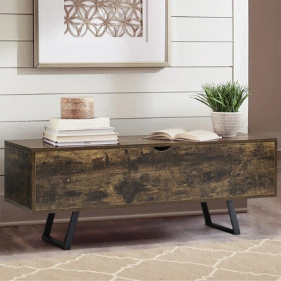 Industrial Wooden Storage Bench Ottoman Chest Box Metal Frame Bench Stool - Image 1 of 4