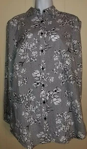 Top a rayas blanco y negro con botones florales nuevo sin etiquetas talla 12W de Roaman's - Imagen 1 de 7