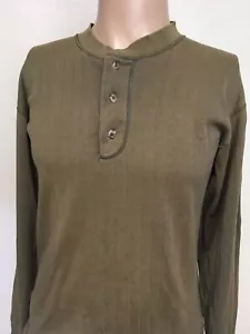 Vintage 90s EDDIE BAUER RIBBED LONG SLEEVE HENLEY Faded Army Green L - Picture 1 of 11
