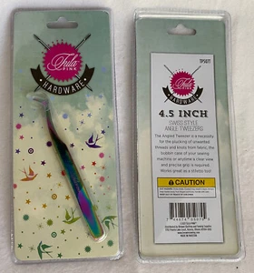 Tula Pink Hardware 4.5 Inch Swiss Style Angle Tweezers ~ Rainbow Stainless Steel - Picture 1 of 3