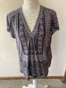 NWT Lucky Brand Women’s Short Sleeve V-neck Blouse Top Sz Large L