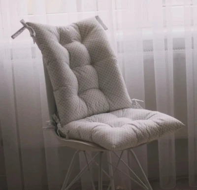 Set of cushions for rocking chairs, chairs pillow, pad with ties, gray polka dot - Image 1 of 4