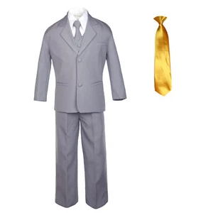6pc Baby Toddler Boy Teen Formal Party Medium Gray Suit w/Satin Necktie  M-20 - Picture 1 of 25