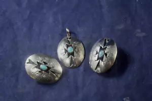 Vintage Navajo Silber Schattenbox Türkis Pandant und Clip On Ohrringe - Bild 1 von 5