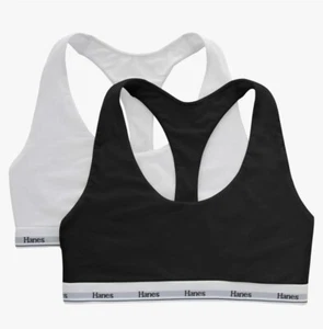 Hanes Originals Cotton Stretch Racerback  Bralette Sports Bra 2 Pack Size M - Picture 1 of 5