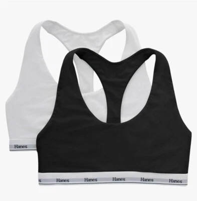 Hanes Originals Cotton Stretch Racerback  Bralette Sports Bra 2 Pack Size M - Image 1 of 4