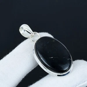 Nera Naturale Ossidiana Gemma a Mano 925 Pendente Argento Sterling Regalo Padre - Foto 1 di 4