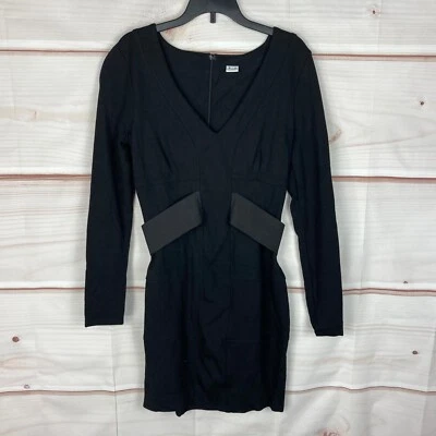 Vestido Three Dots Mujer M Bodycon Mini Negro Cuello en V Manga Larga Ponte Tejido Sólido Foto 1 de 4