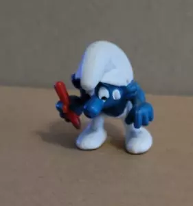 Puffi cartone animato vintage PVC 2" Figura PUFFO Matita Rossa Cravon PEYO SCHLEICH 1981 - Foto 1 di 5