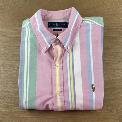 Polo Ralph Lauren Shirt Men’s L Button Down L/S Multi-Stripe Pastel Flesh Pony - Image 1 of 4