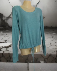 Geripptes Langarmshirt Größe Large hellblau Kordelzug zum Binden in der Taille - Bild 1 von 8