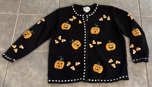 Vintage The Quacker Factory Halloween Pumpkin Fall Cardigan Sweater LARGE Candy - Picture 1 of 6