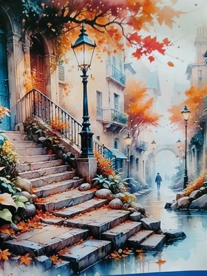 Paisaje callejero punto de cruz estampado 14ct 40x40cm 25 colores Foto 1 de 4